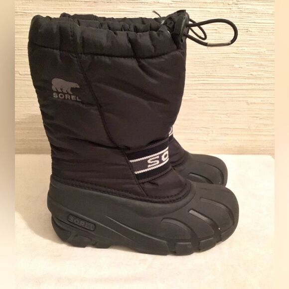 Kids Unisex Sorel Black Insulated Snow Winter Boots - Picture 1 of 5